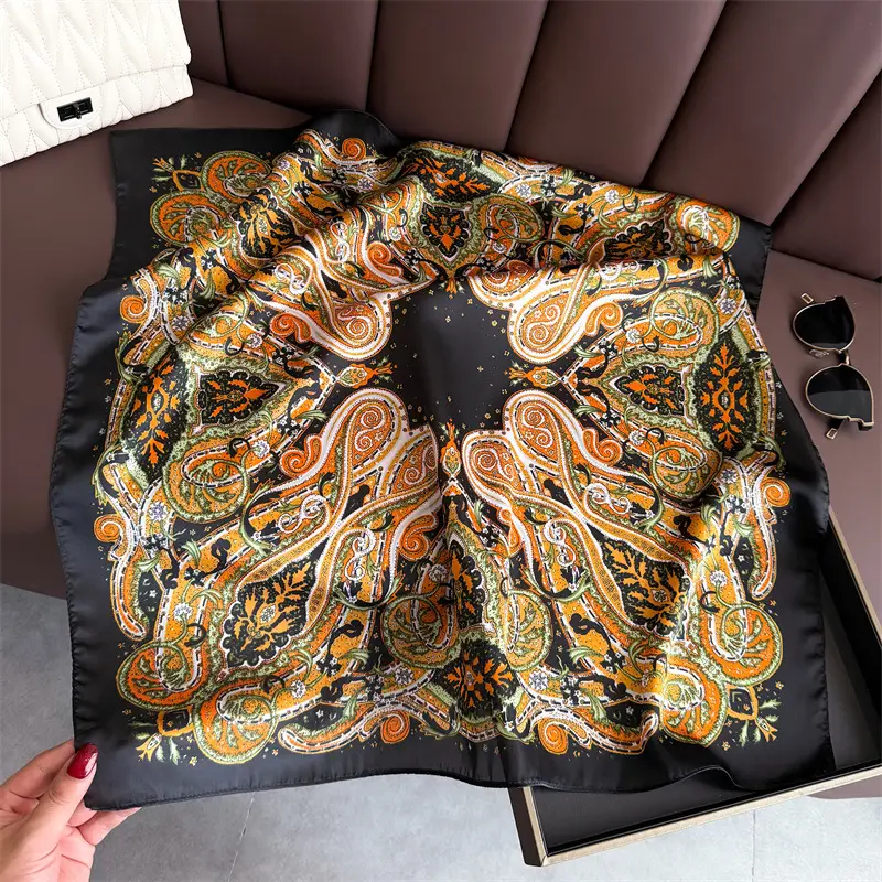 Spring Silk Scarf with Floral Print Green - Image 15