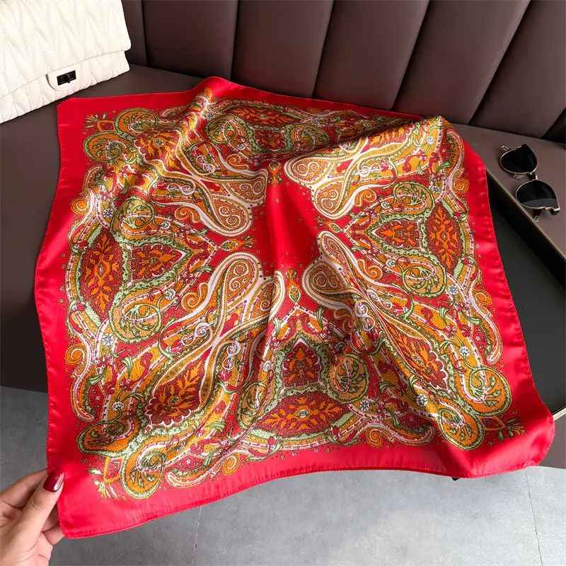 Spring Silk Scarf with Floral Print Green - Image 16
