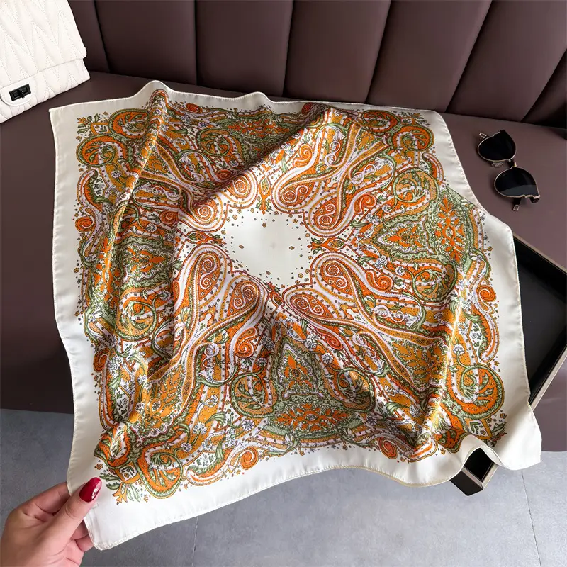 Spring Silk Scarf with Floral Print Green - Image 17