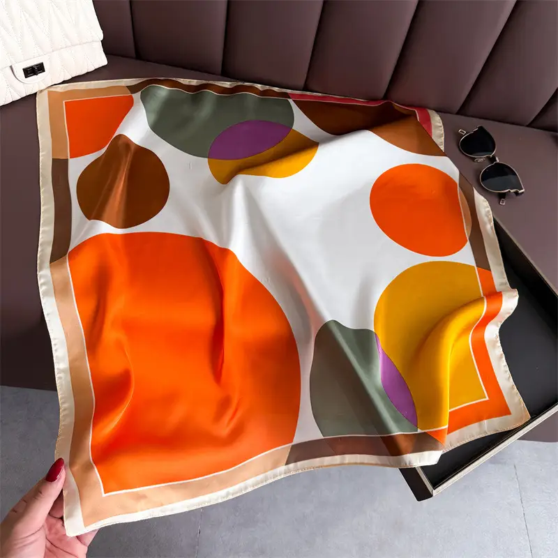 Spring Silk Scarf with Floral Print Green - Image 23