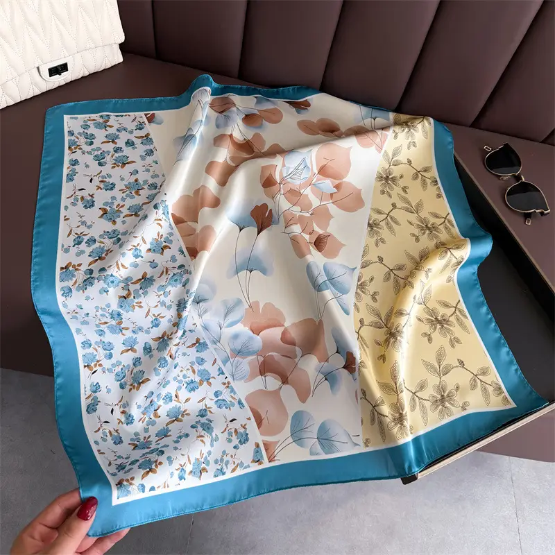Spring Silk Scarf with Floral Print Green - Image 29