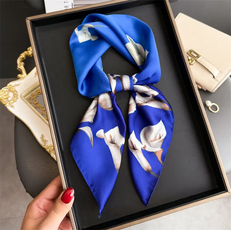 Spring Silk Scarf with Floral Print Green - Image 31
