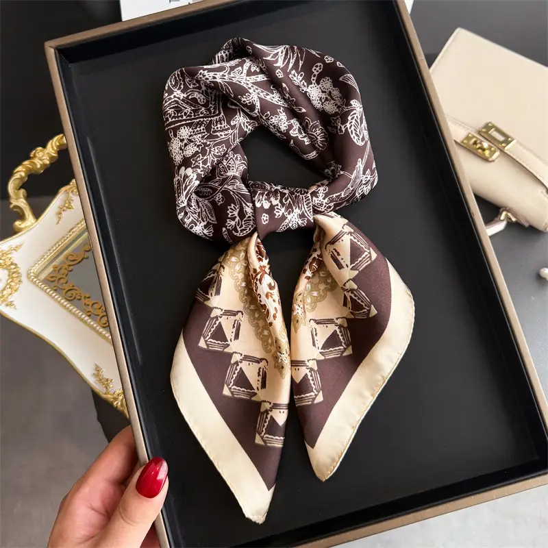 Spring Silk Scarf with Floral Print Green - Image 36
