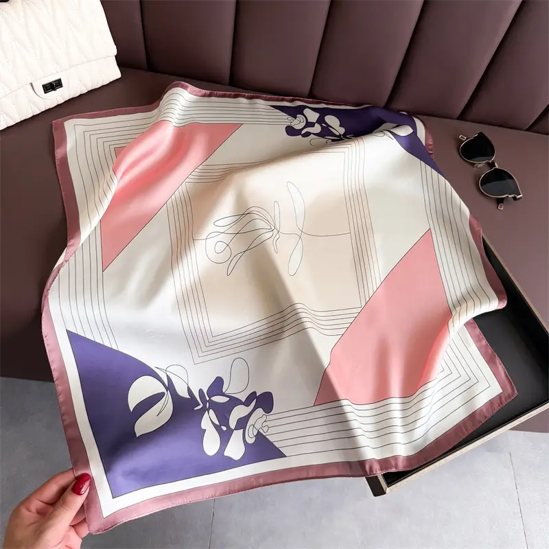 Spring Silk Scarf with Floral Print Green - Image 38