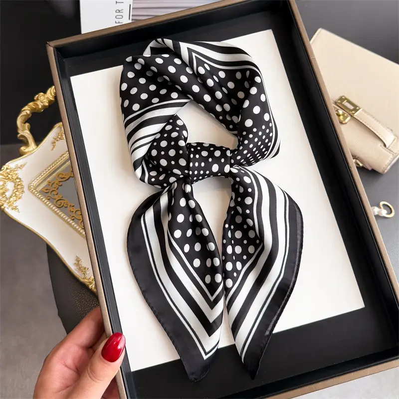 Spring Silk Scarf with Floral Print Green - Image 39