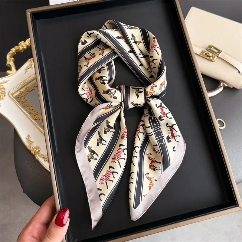 Spring Silk Scarf with Floral Print Green - Image 41