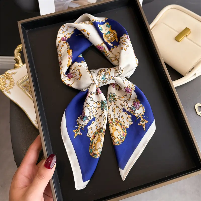 Spring Silk Scarf with Floral Print Green - Image 47