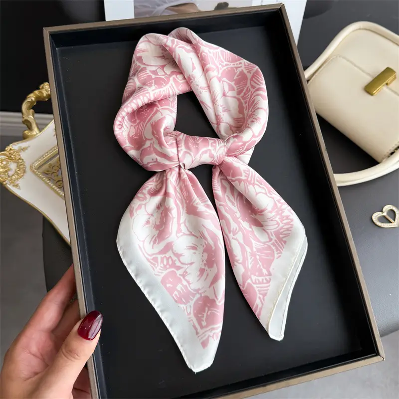 Spring Silk Scarf with Floral Print Green - Image 55