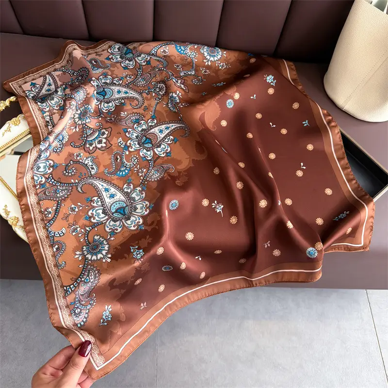 Spring Silk Scarf with Floral Print Green - Image 57