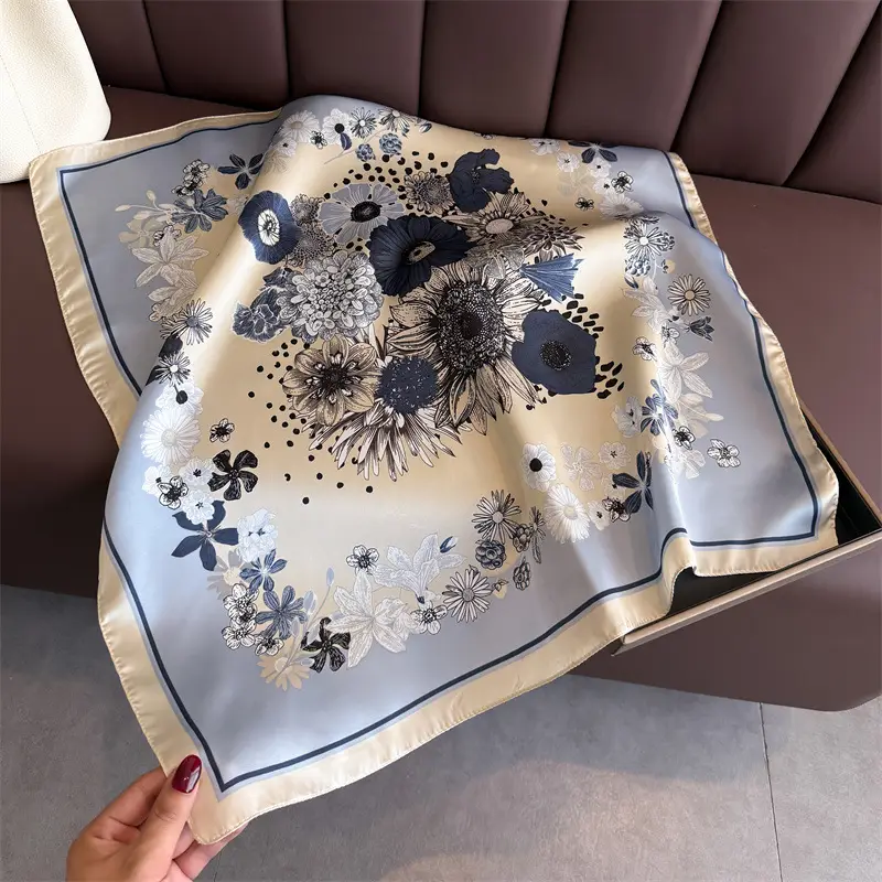 Spring Silk Scarf with Floral Print Green - Image 5