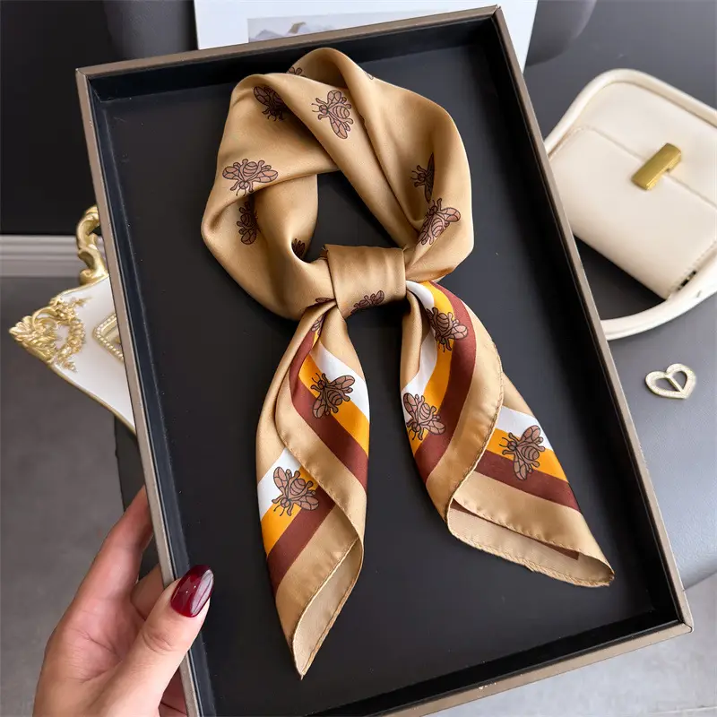 Spring Silk Scarf with Floral Print Green - Image 69