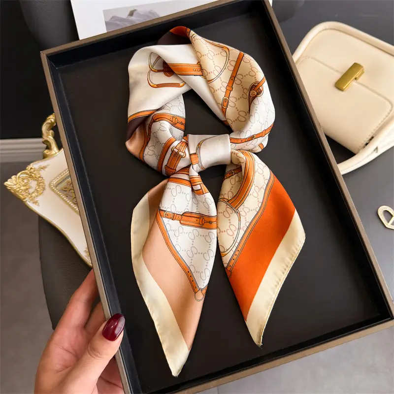 Spring Silk Scarf with Floral Print Green - Image 70