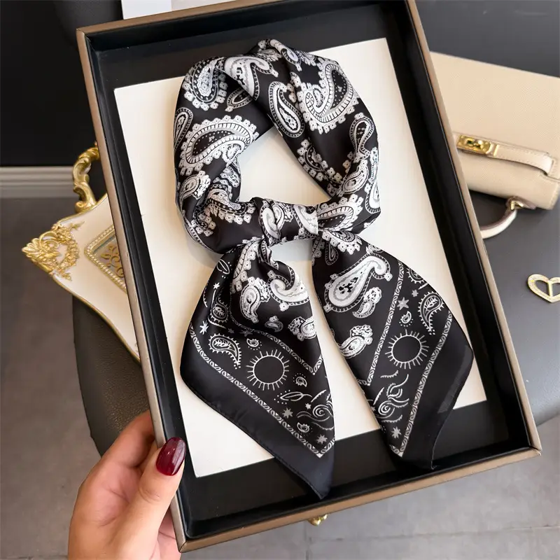 Spring Silk Scarf with Floral Print Green - Image 72