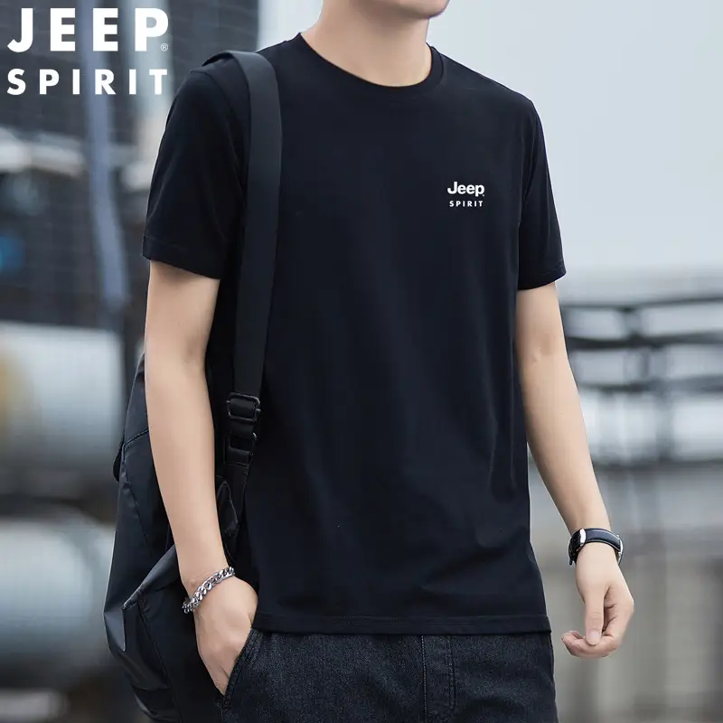 JEEP SPIRIT Men's Black T-Shirt Round Neck Short Sleeve