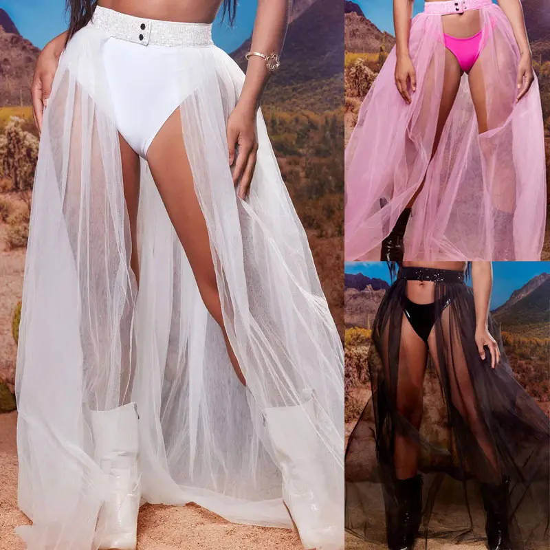 Pink Mesh Long Skirt Party Wear Lightweight Sunscreen - Image 2