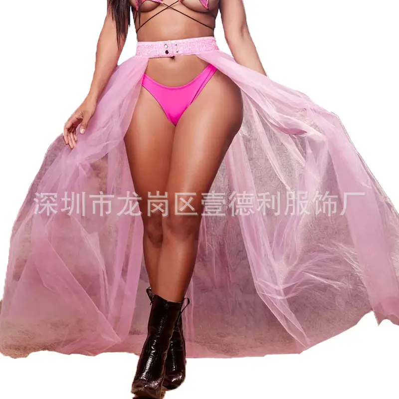 Pink Mesh Long Skirt Party Wear Lightweight Sunscreen - Image 6