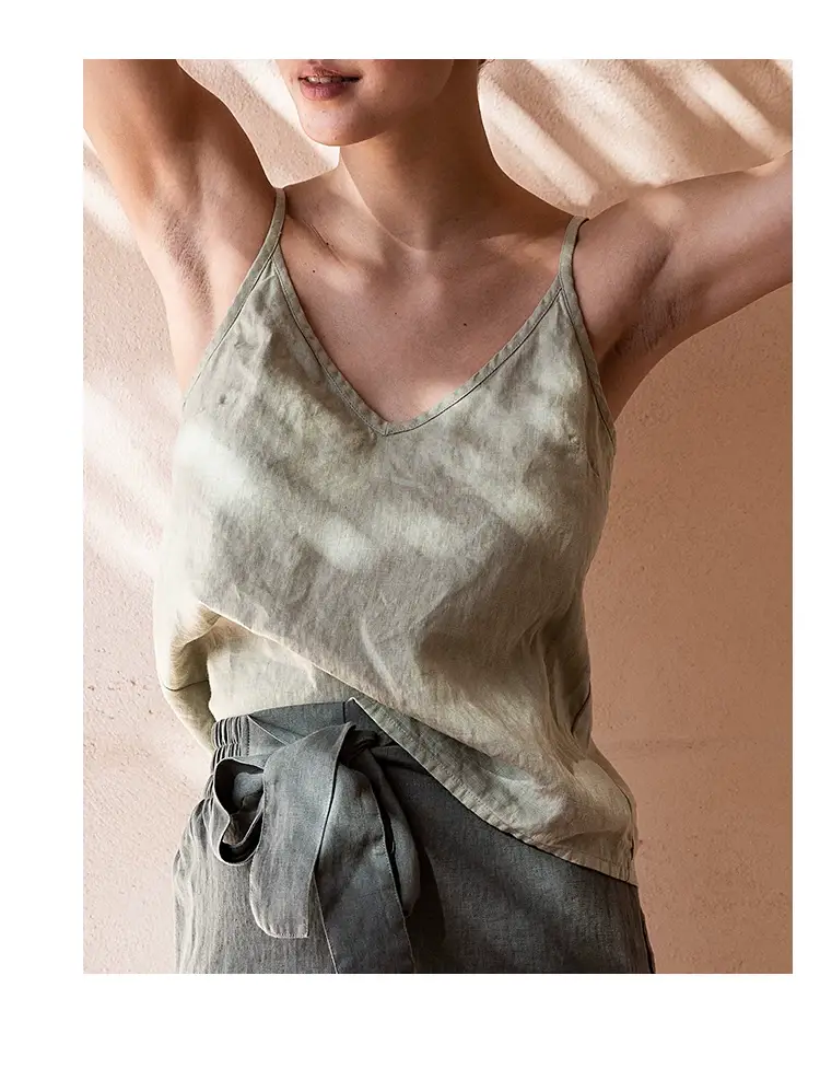 Women Cotton Linen Camisole Orange V-Neck Sleeveless — feature 10