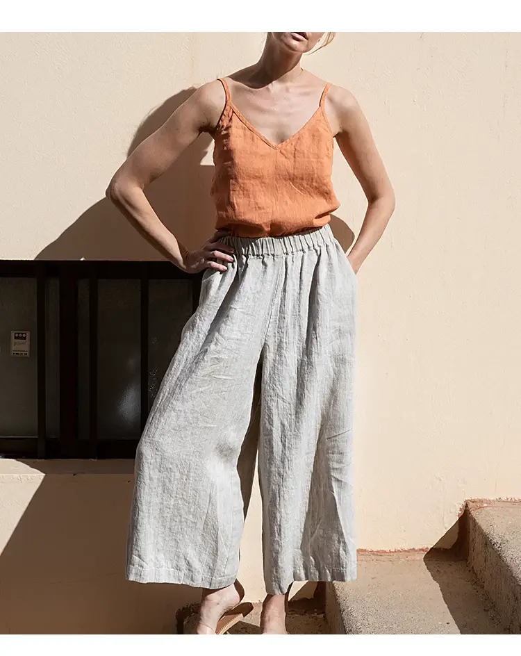 Women Cotton Linen Camisole Orange V-Neck Sleeveless — feature 13