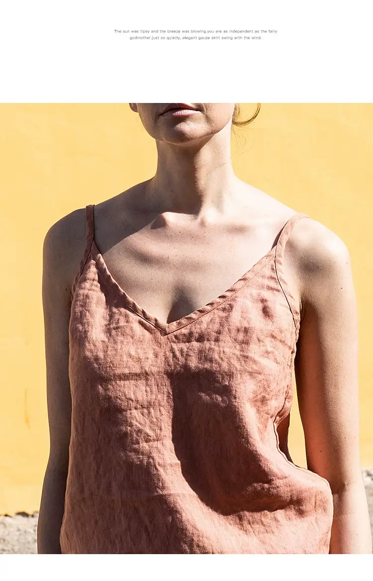 Women Cotton Linen Camisole Orange V-Neck Sleeveless — feature 14