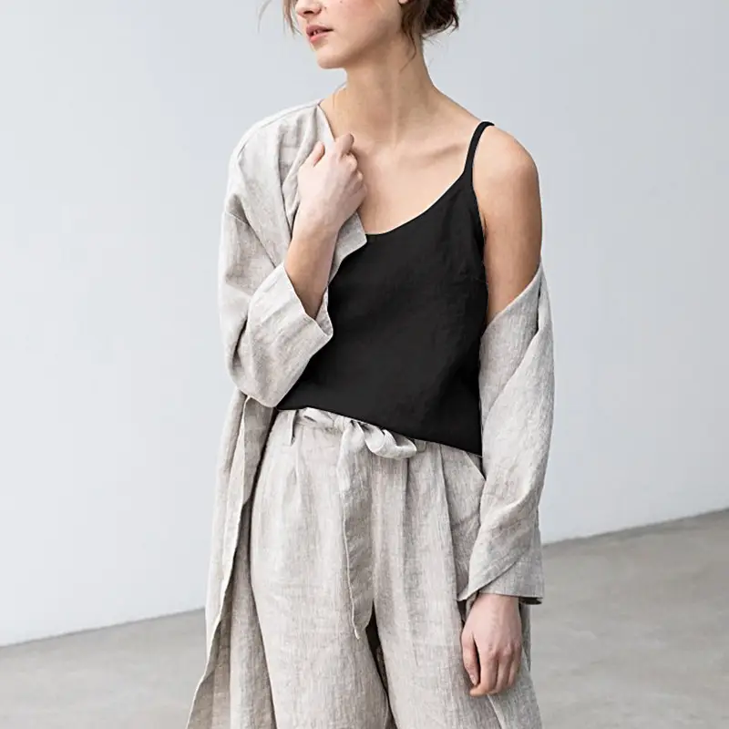 Women Cotton Linen Camisole Orange V-Neck Sleeveless — feature 15
