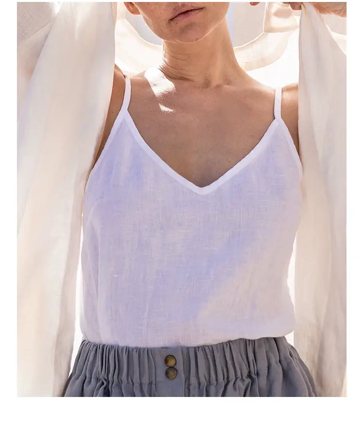 Women Cotton Linen Camisole Orange V-Neck Sleeveless — feature 9