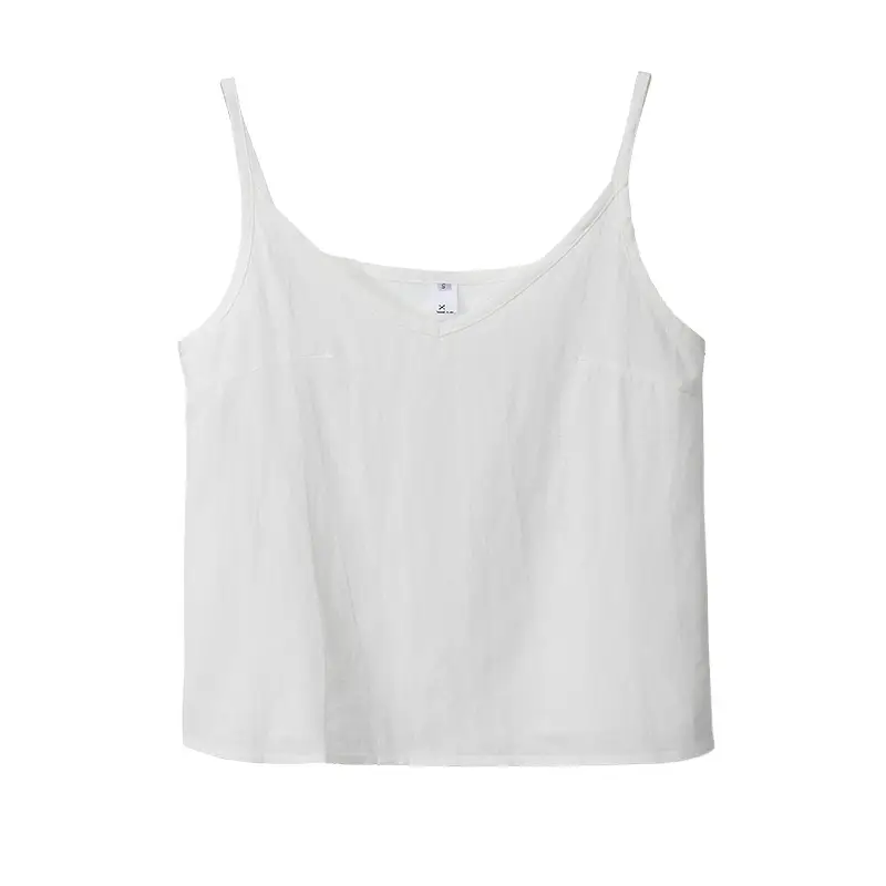 Women Cotton Linen Camisole Orange V-Neck Sleeveless