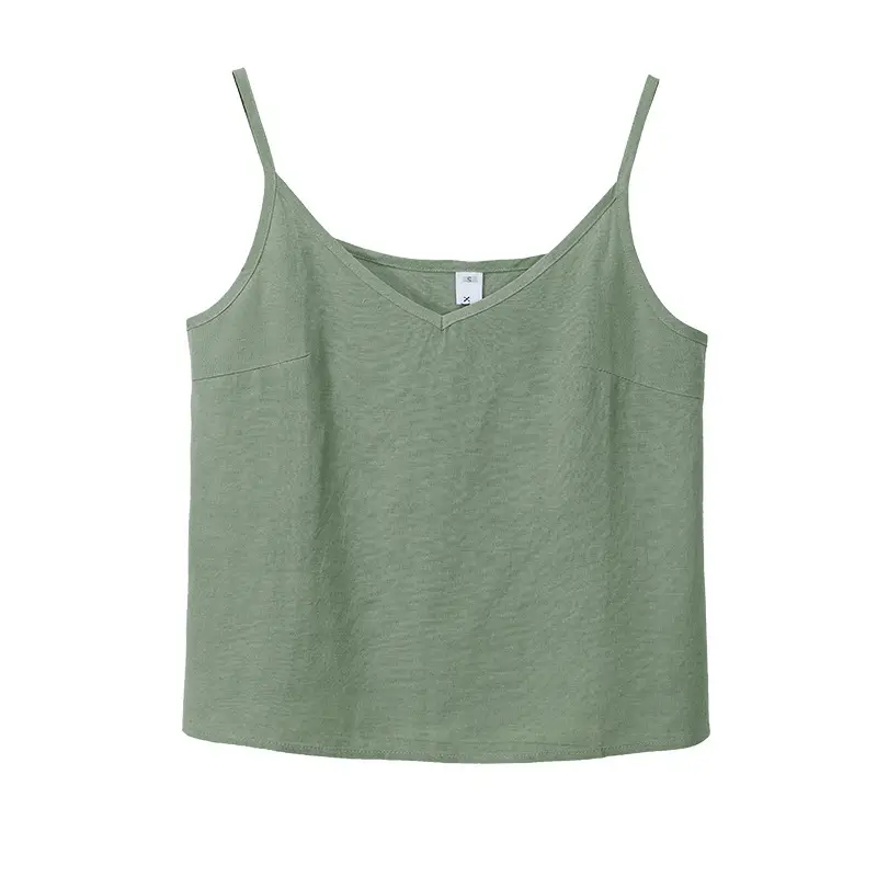 Women Cotton Linen Camisole Orange V-Neck Sleeveless