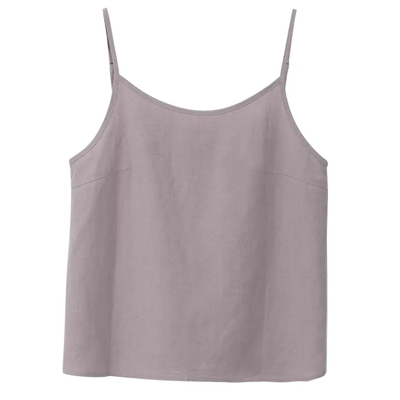 Women Cotton Linen Camisole Orange V-Neck Sleeveless