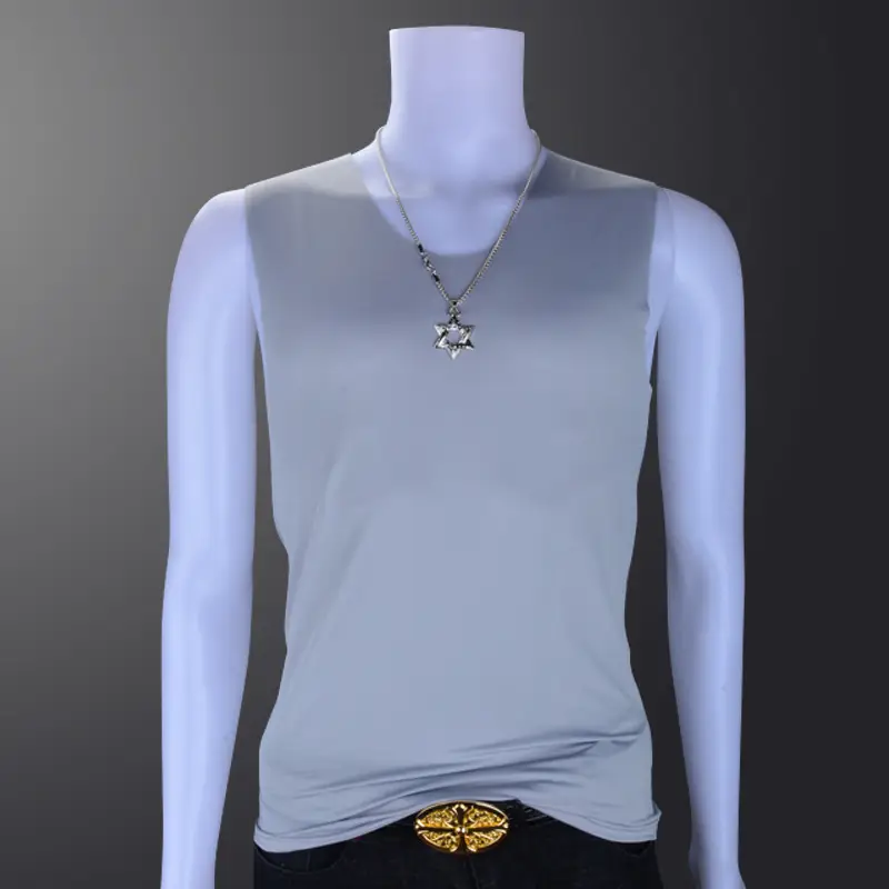 Men's Grey Ice Silk V-Neck Vest Stretch Seamless Casual Summer - Image 8