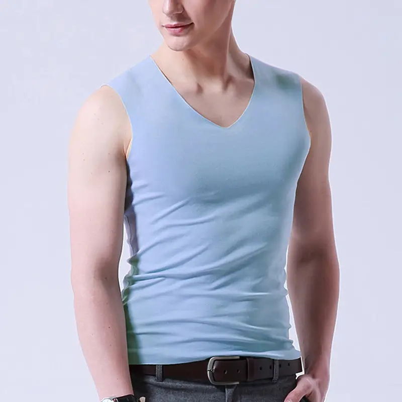 Men's Grey Ice Silk V-Neck Vest Stretch Seamless Casual Summer - Image 3