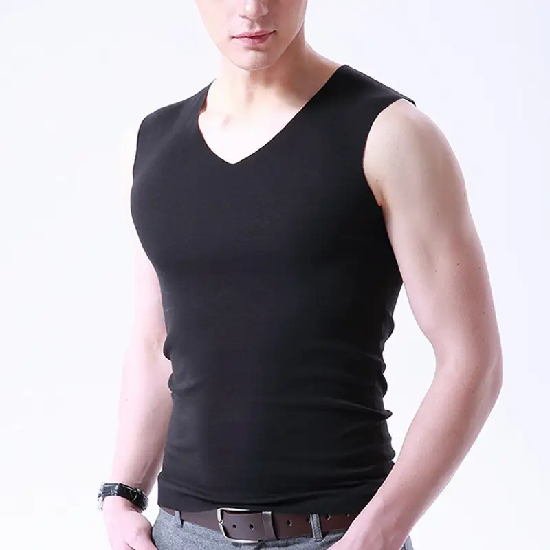 Men's Grey Ice Silk V-Neck Vest Stretch Seamless Casual Summer - Image 4