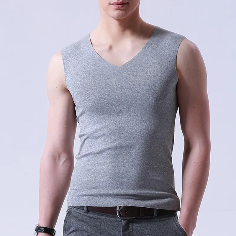 Men V-Neck Ice Silk Vest Grey Slim Fit 2025