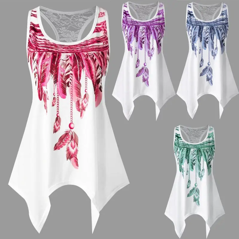 Feather Printed Sleeveless T-Shirt Set of 3 - Image 4