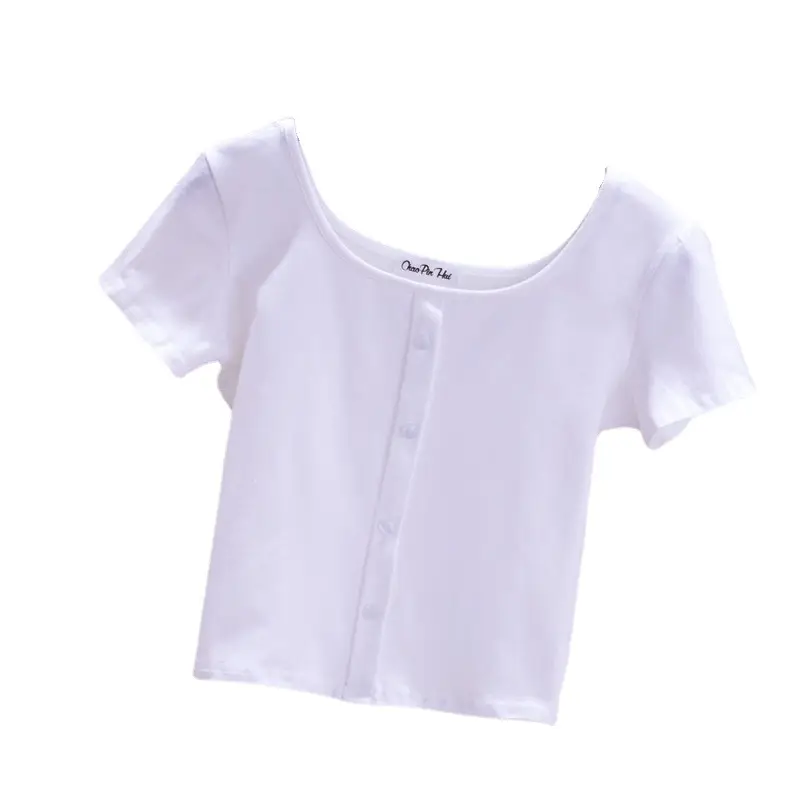 Women Black Navel Exposed T-Shirt Short Sleeve