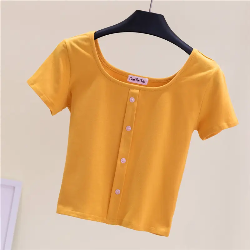 Women Black Navel Exposed T-Shirt Short Sleeve