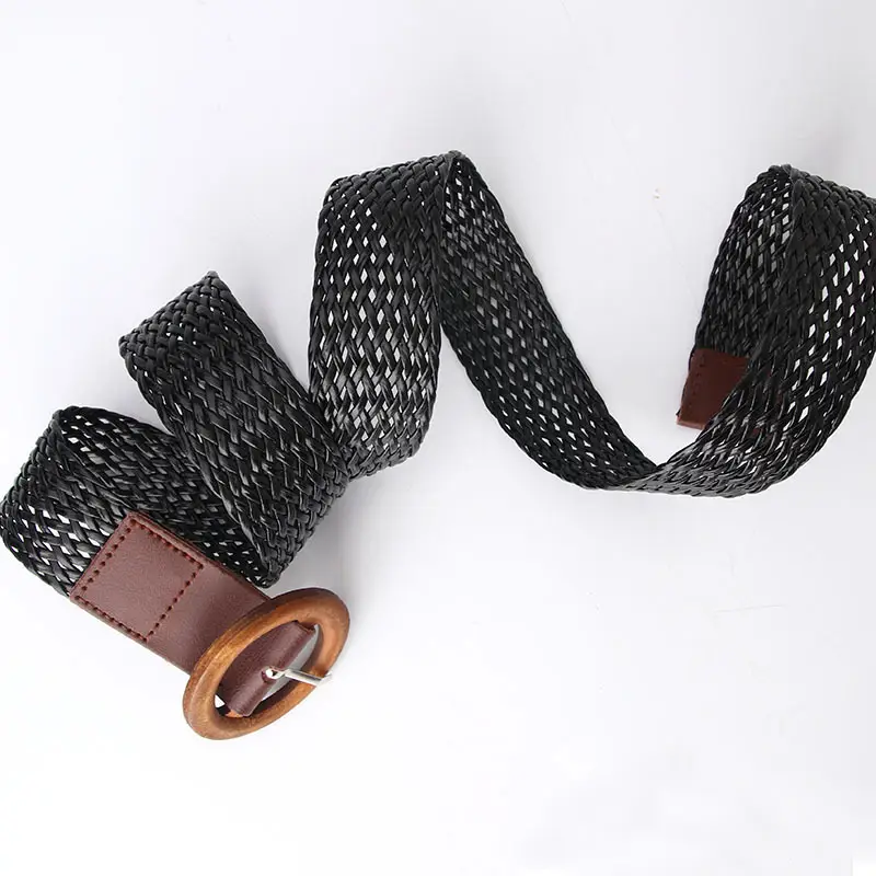 New Women's Woven Ethnic Belt Brown Leather Closure - Image 3