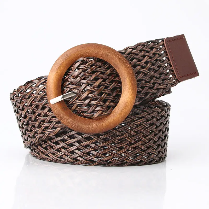 New Women's Woven Ethnic Belt Brown Leather Closure - Image 5