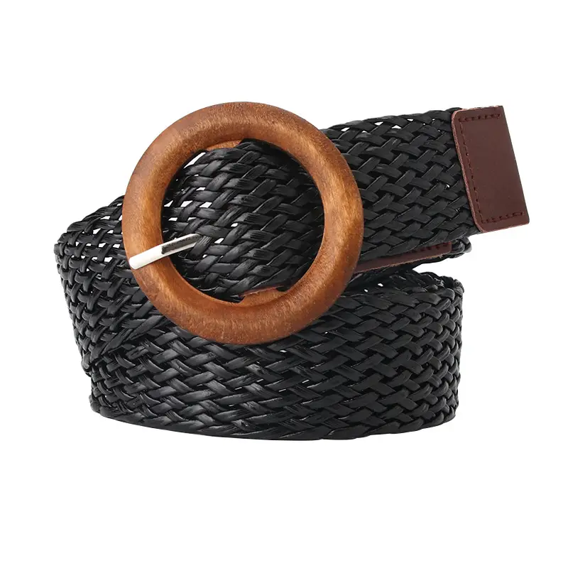 New Women's Woven Ethnic Belt Brown Leather Closure - Image 6