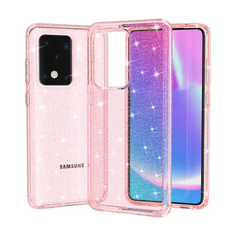 Samsung S20 Ultra Transparent Anti-Fall Phone Case Pink White - Image 2