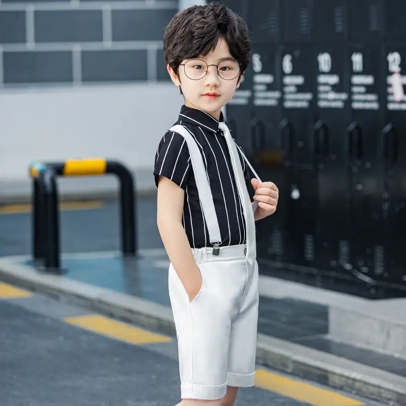 2023 Boys Short Sleeve Striped White Shorts Suit - Image 8