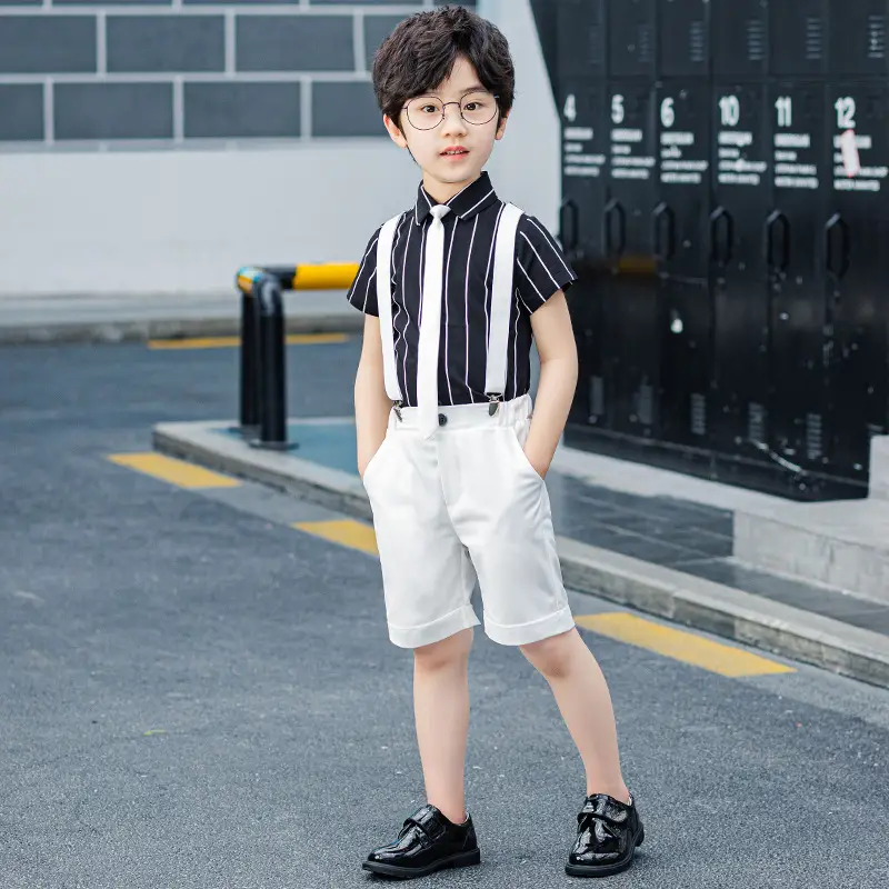 2023 Boys Short Sleeve Striped White Shorts Suit - Image 10