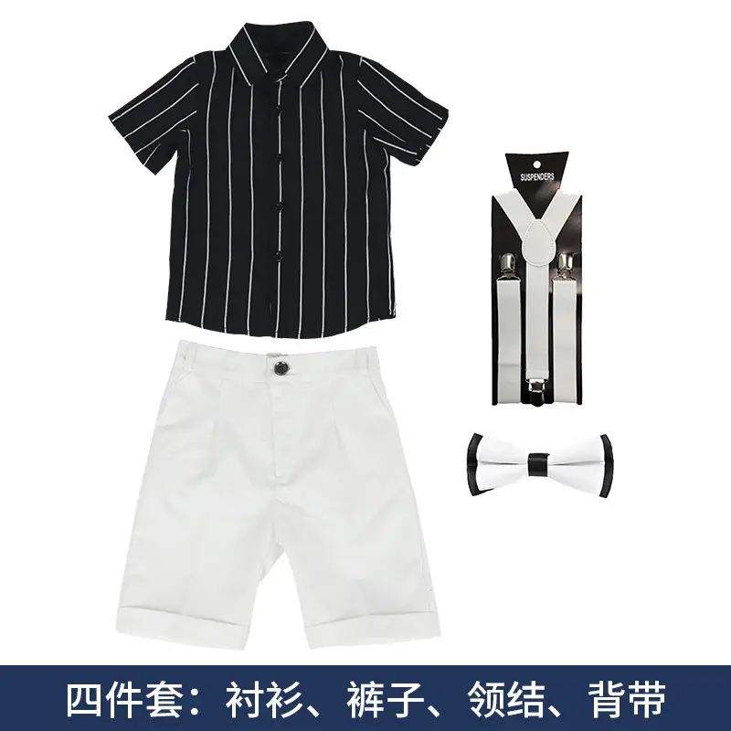 2023 Boys Short Sleeve Striped White Shorts Suit - Image 2