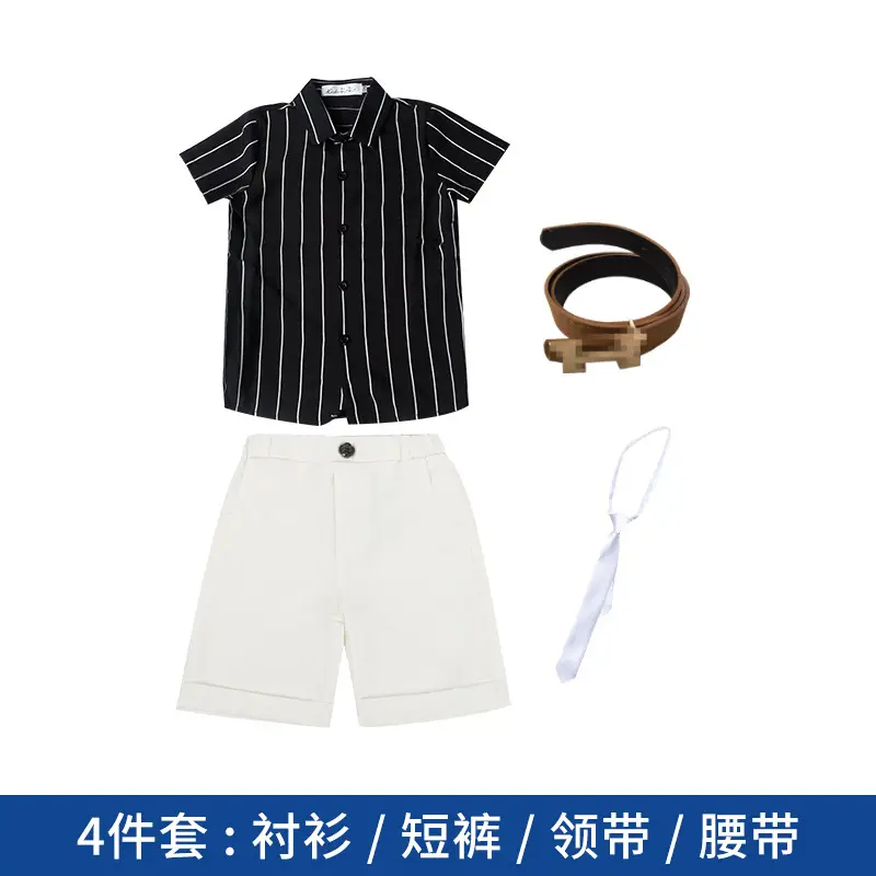 2023 Boys Short Sleeve Striped White Shorts Suit - Image 4