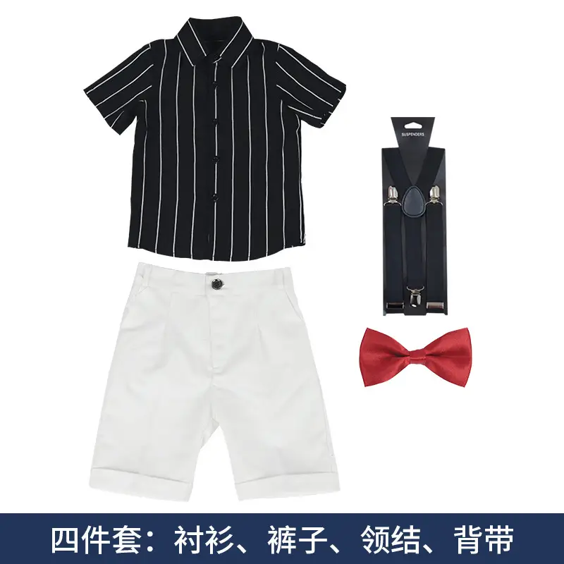 2023 Boys Short Sleeve Striped White Shorts Suit - Image 5