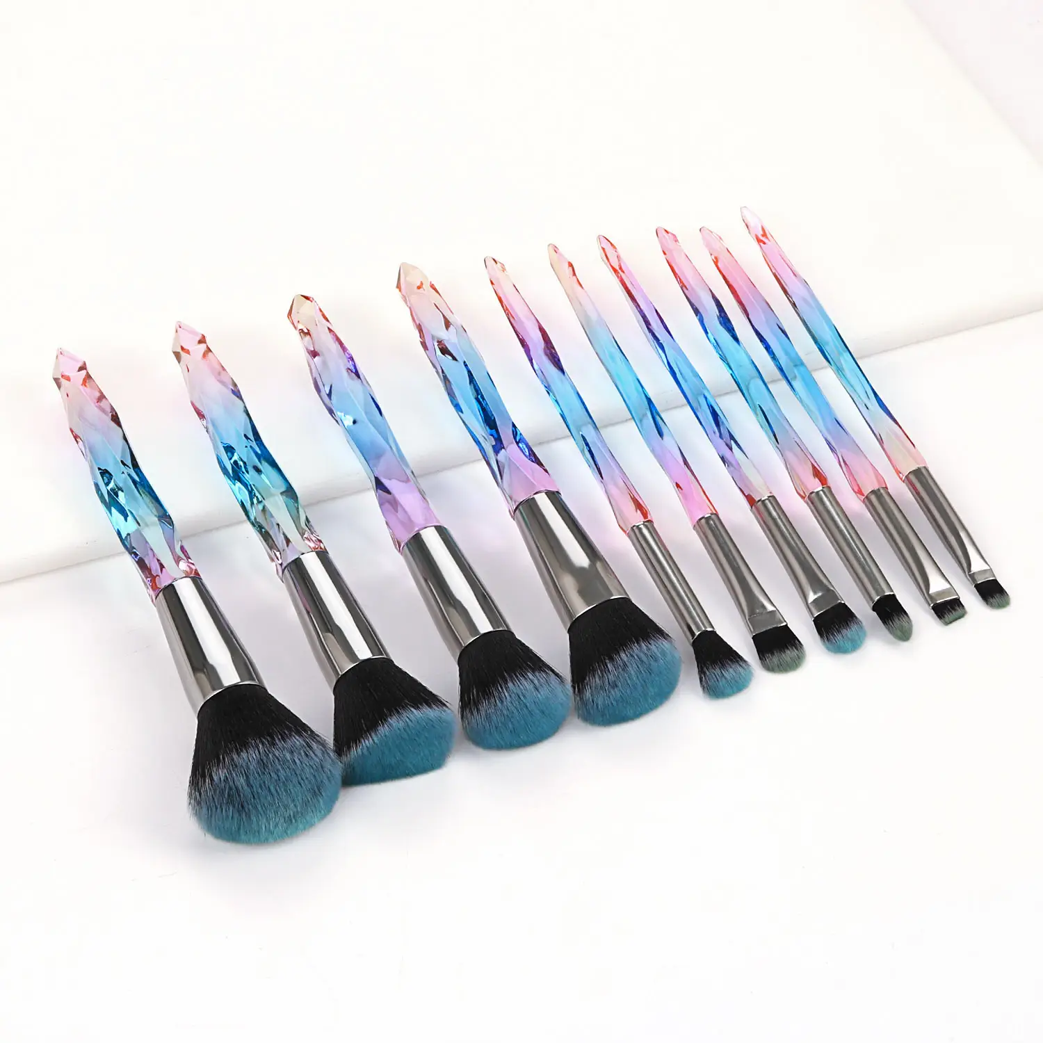 10 Diamond Crystal Makeup Brushes Set with Acrylic Handles - Image 3