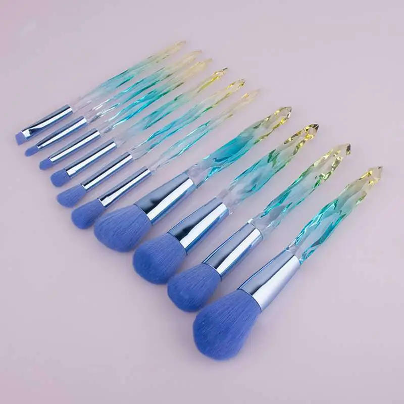 10 Diamond Crystal Makeup Brushes Set with Acrylic Handles - Image 5