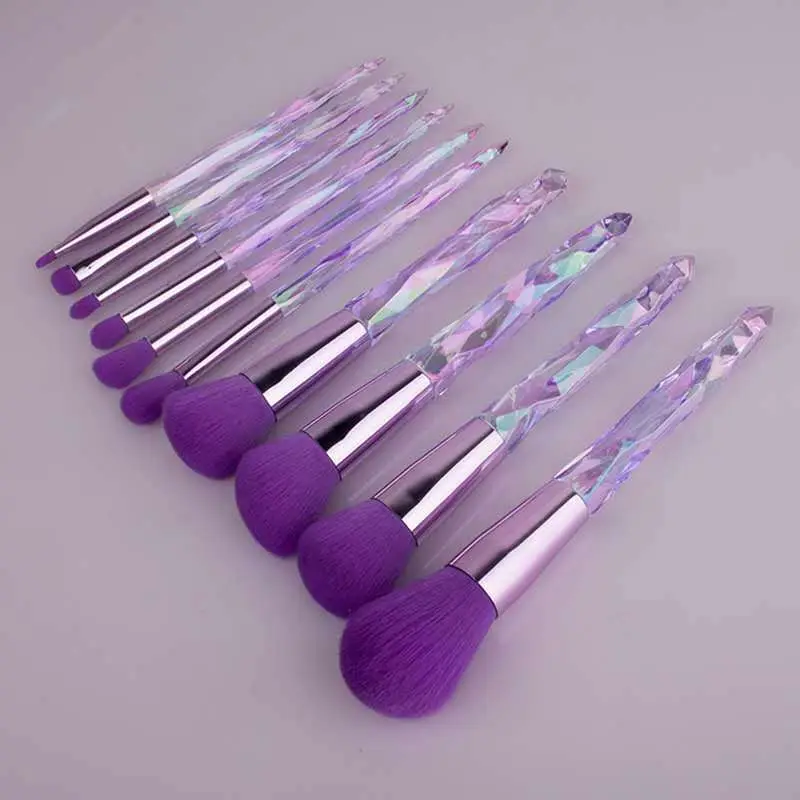 10 Diamond Crystal Makeup Brushes Set with Acrylic Handles - Image 6