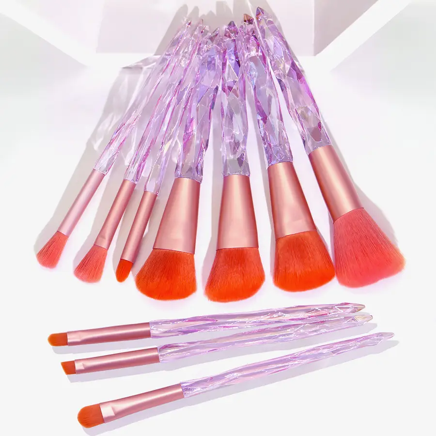 10 Diamond Crystal Makeup Brushes Set with Acrylic Handles - Image 7