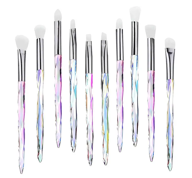 10 Diamond Crystal Makeup Brushes Set with Acrylic Handles - Image 8
