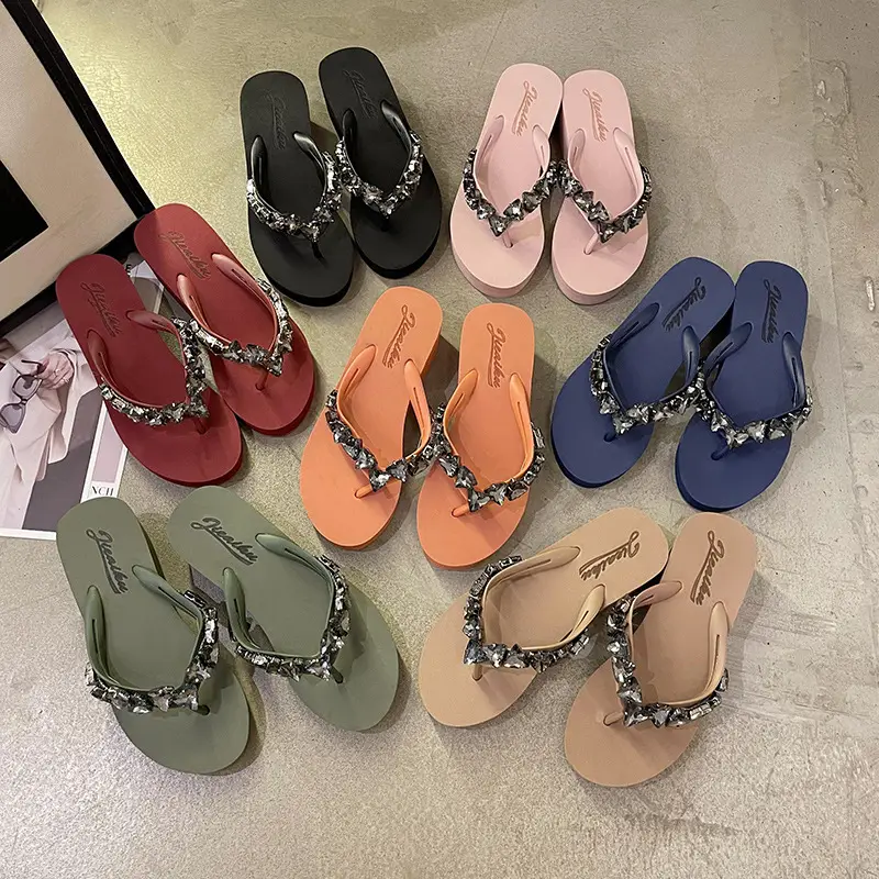 Green Rhinestone Women's Triangle Flip Flops